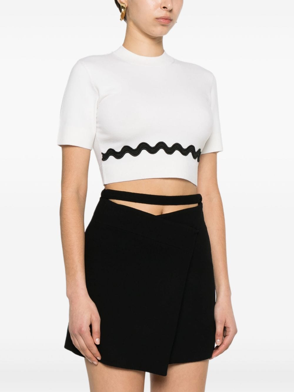 Shop Patou Wave Wool-blend Cropped Jumper In White