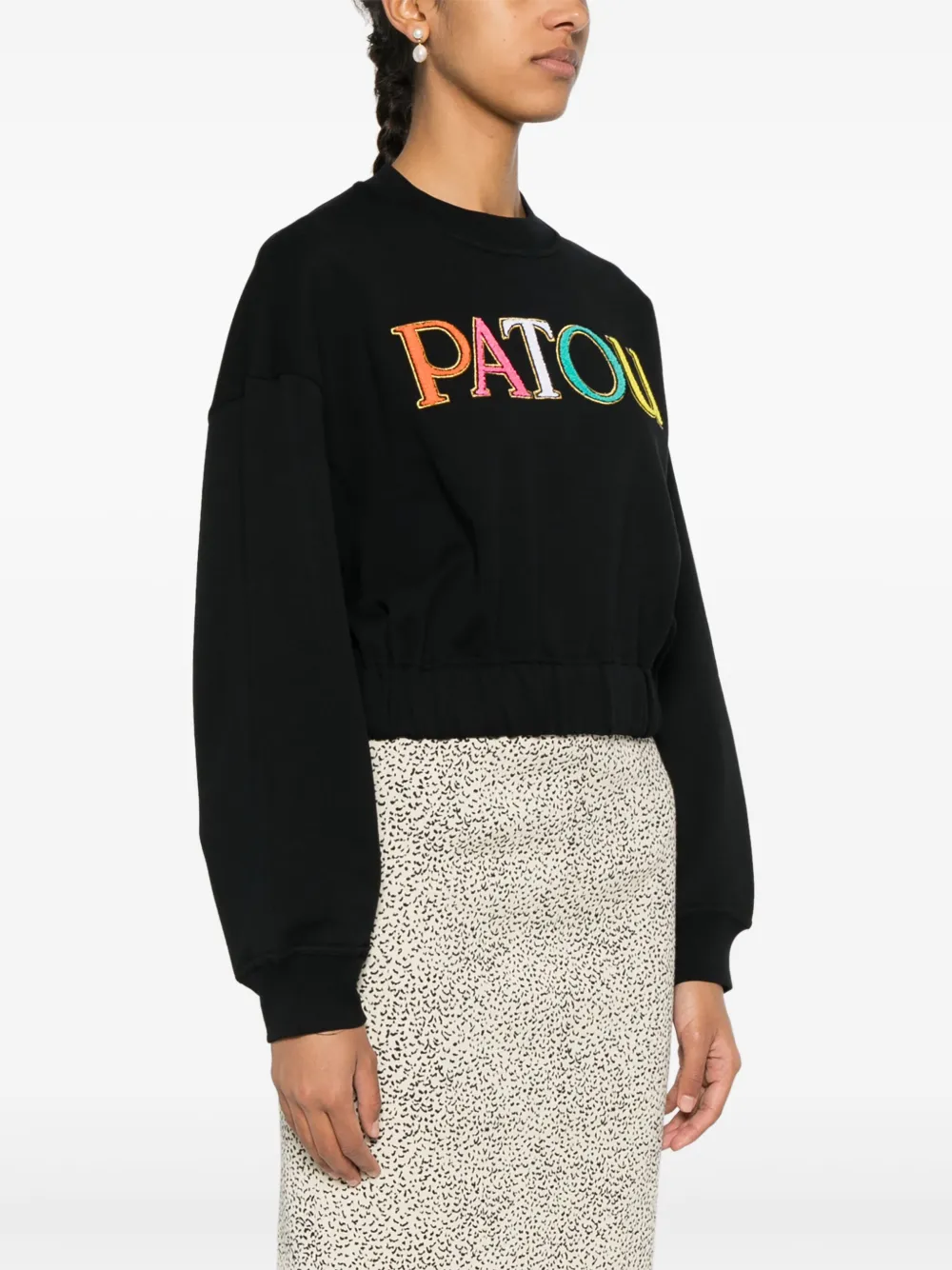 Shop Patou Logo-embroidered Cropped Sweatshirt In Black