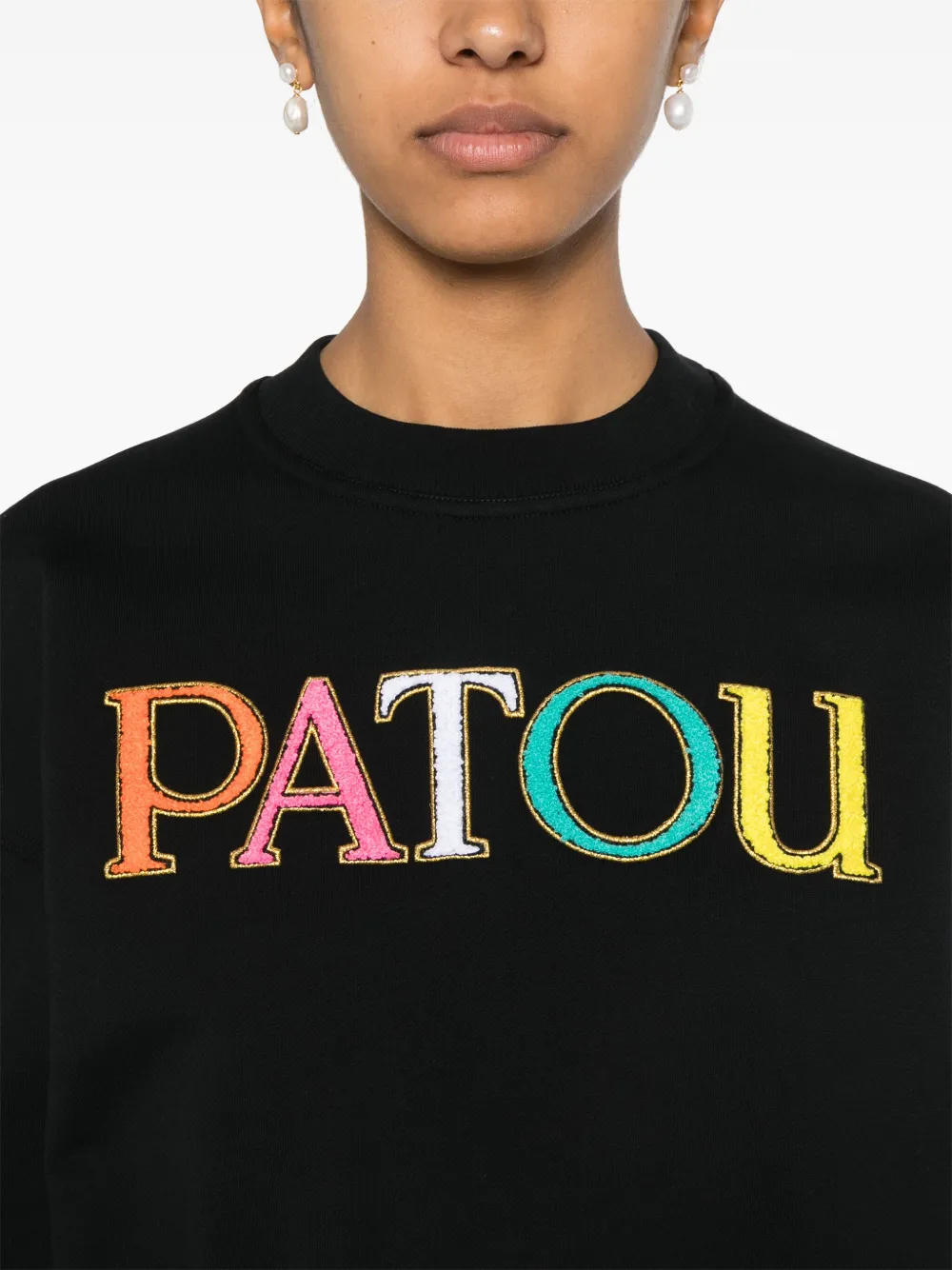 Shop Patou Logo-embroidered Cropped Sweatshirt In Black