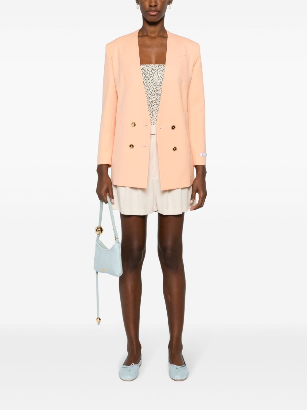 Shop Patou Collarless Double-breasted Blazer In Orange