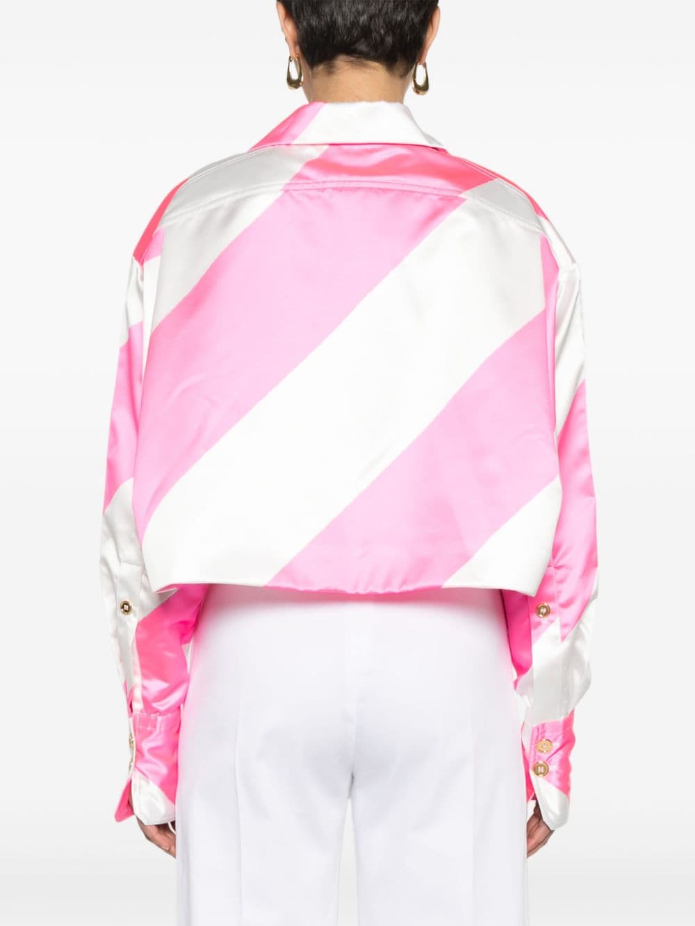 Shop Patou Diagonal-striped Cropped Satin Jacket In Pink