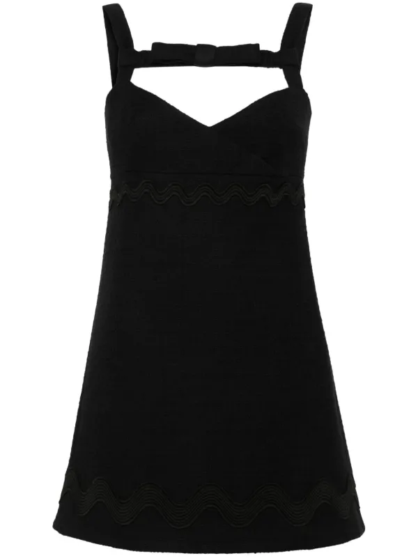 Patou Bow-neckline Tweed Mini Dress in Black