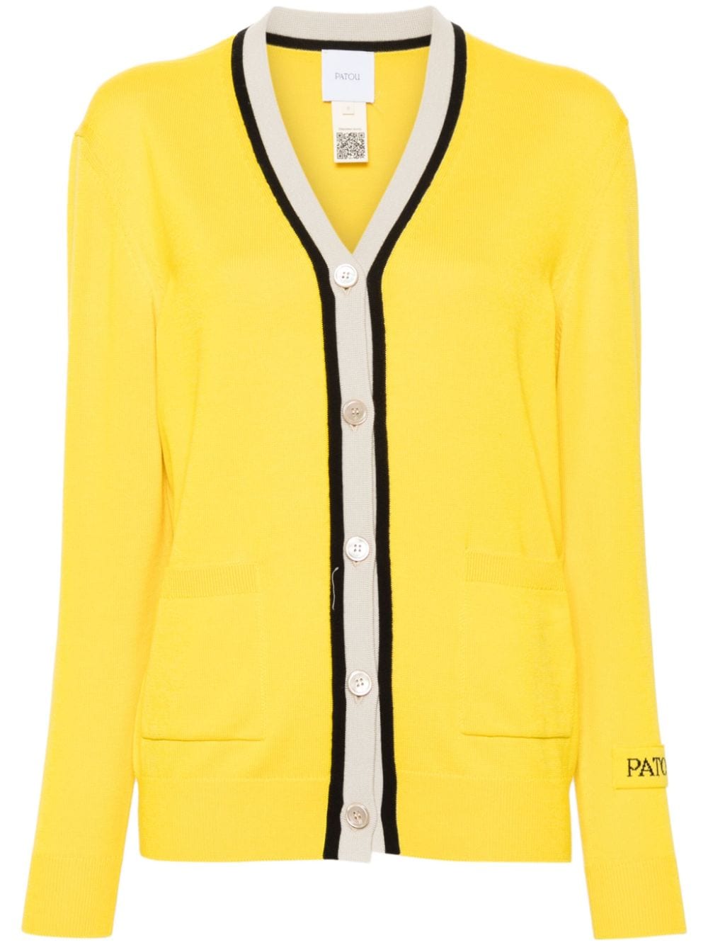 Patou Intarsia-knit Logo Cardigan In Yellow