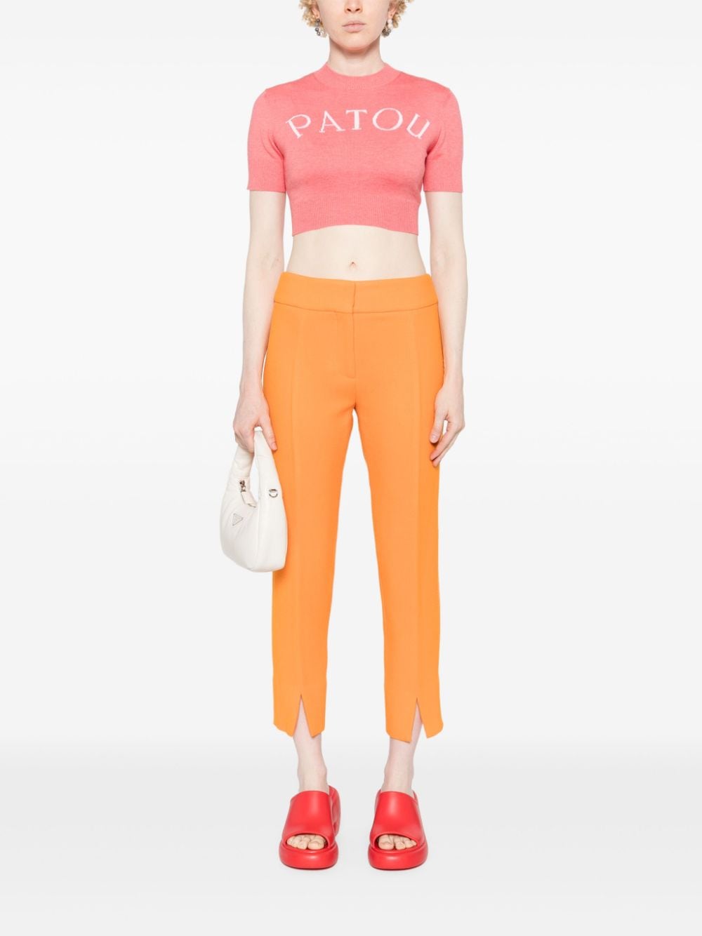Shop Patou Wool Cropped Trousers In Orange