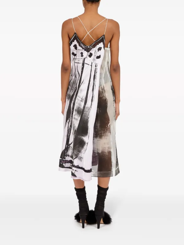 【送料&関税込】Maison Margiela Silk Midi Dress Maison Margiela Lilac Silk Midi Dress with Lace Trim
