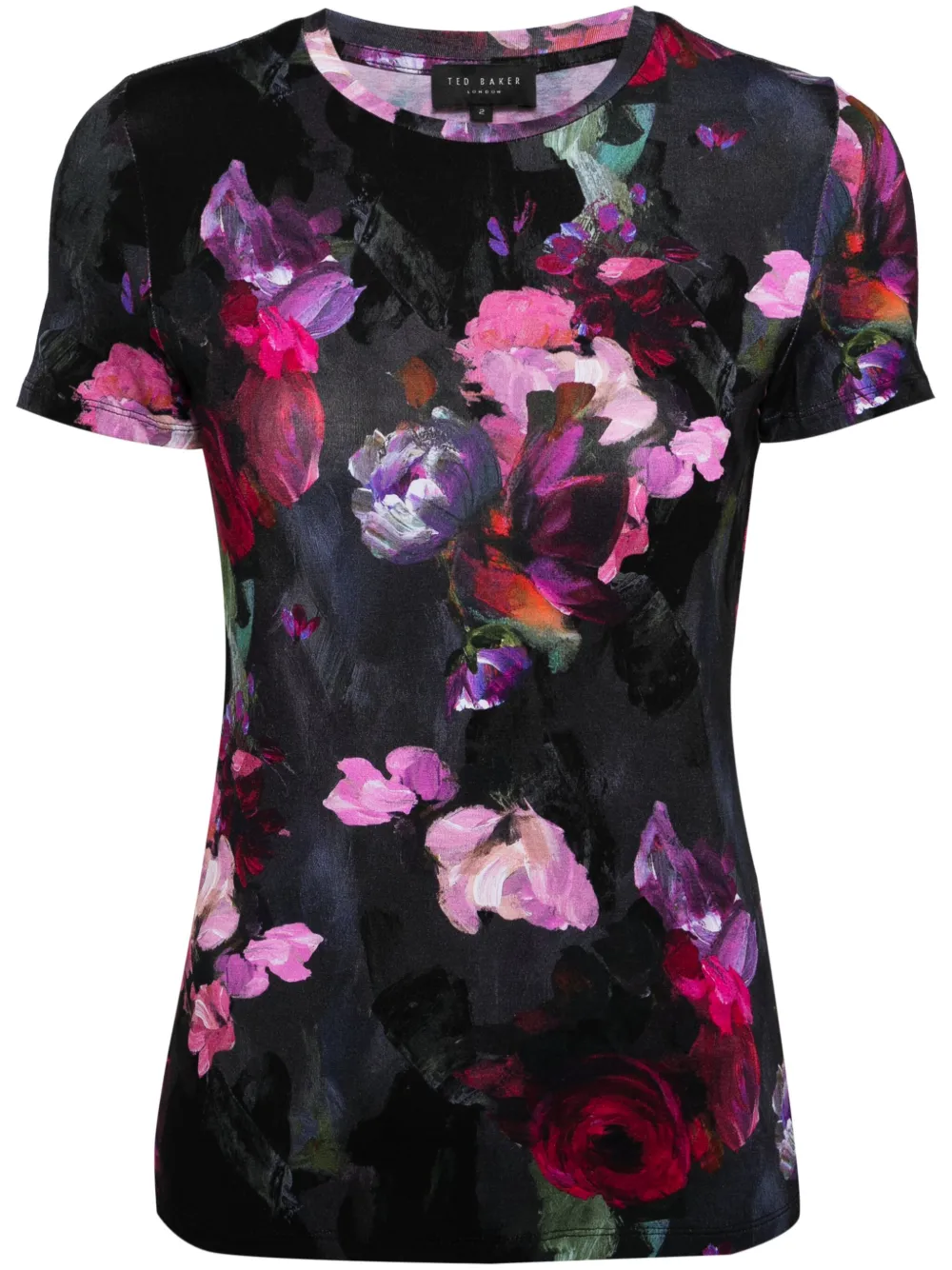 Ted Baker painterly floral-print T-shirt – Black