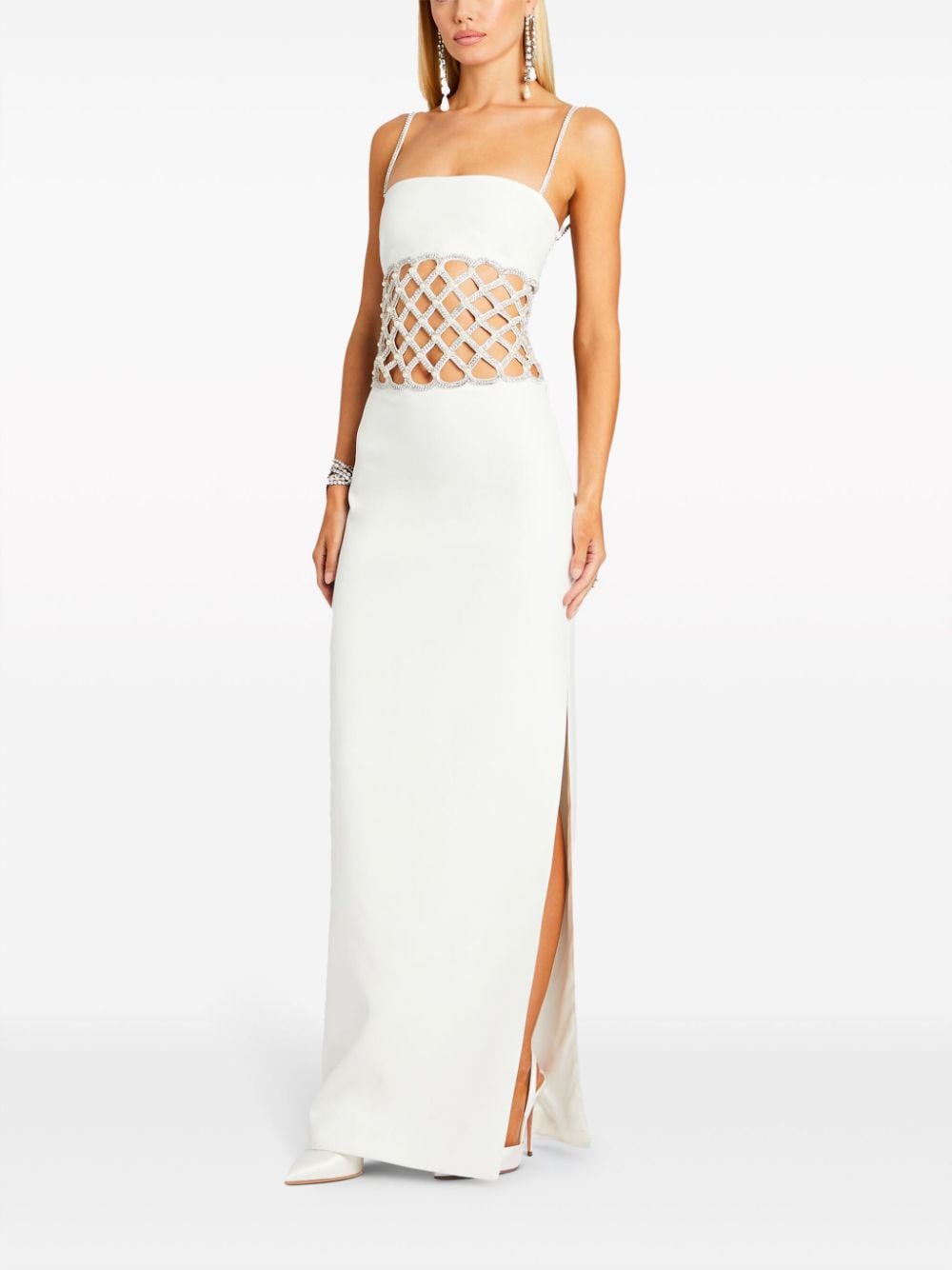 Retrofete Solene maxi-jurk met uitgesneden details Wit