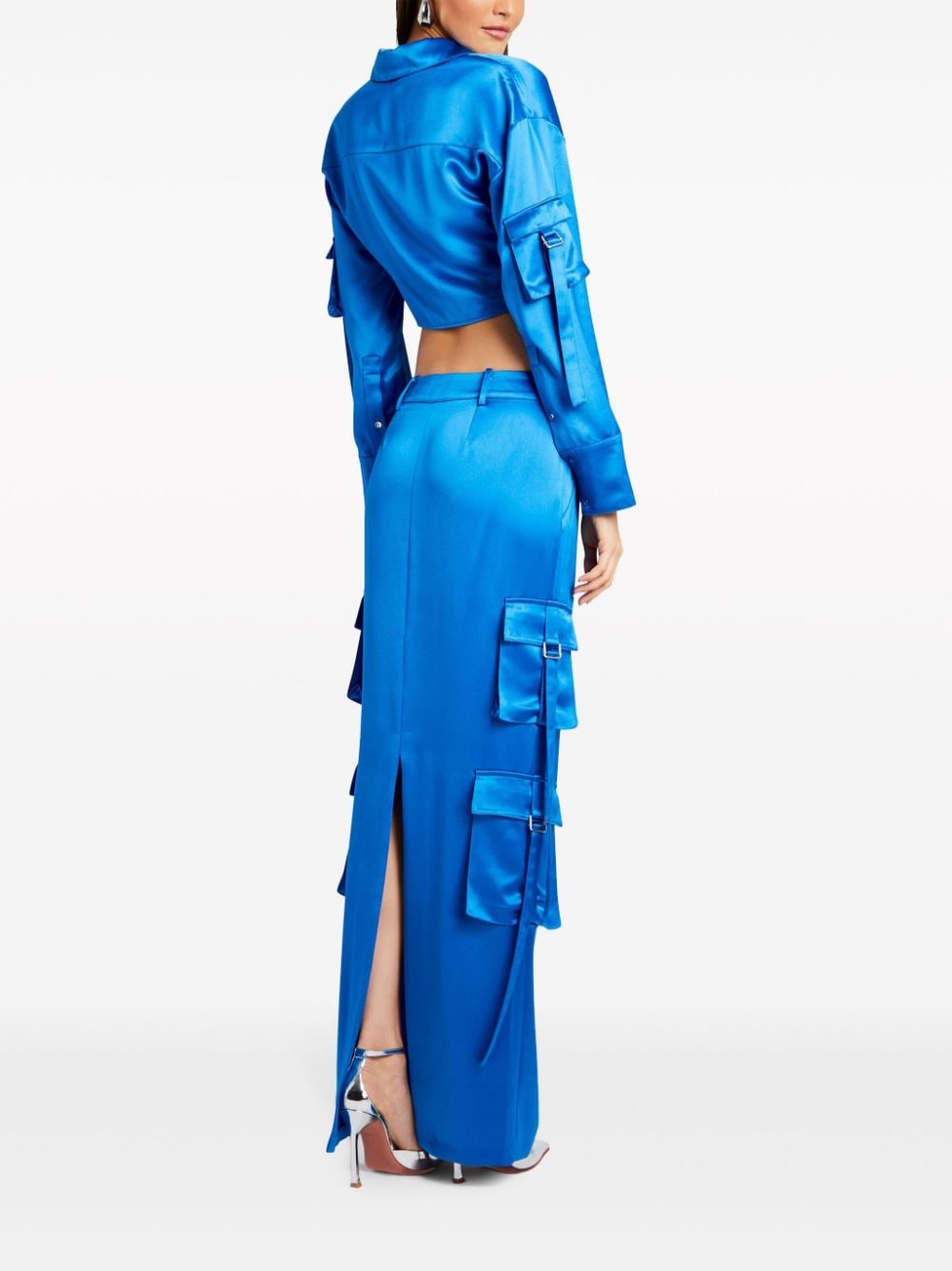 Shop Retroféte Maelie Satin Cargo Skirt In Blau