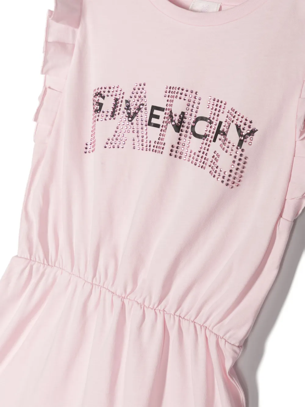 Shop Givenchy Rhinestoned Ruffled Logo-print Dress In Pink