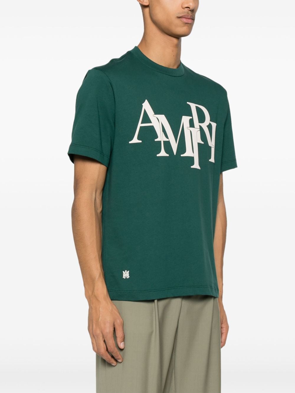 Shop Amiri Logo-print Cotton T-shirt In Green