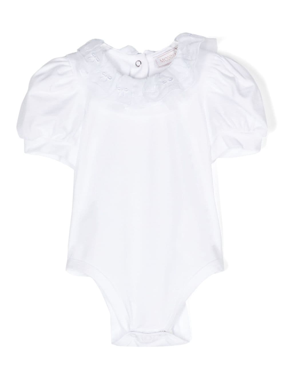 Monnalisa Babies' Ruffle-detailing Cotton-blend Bodysuit In White