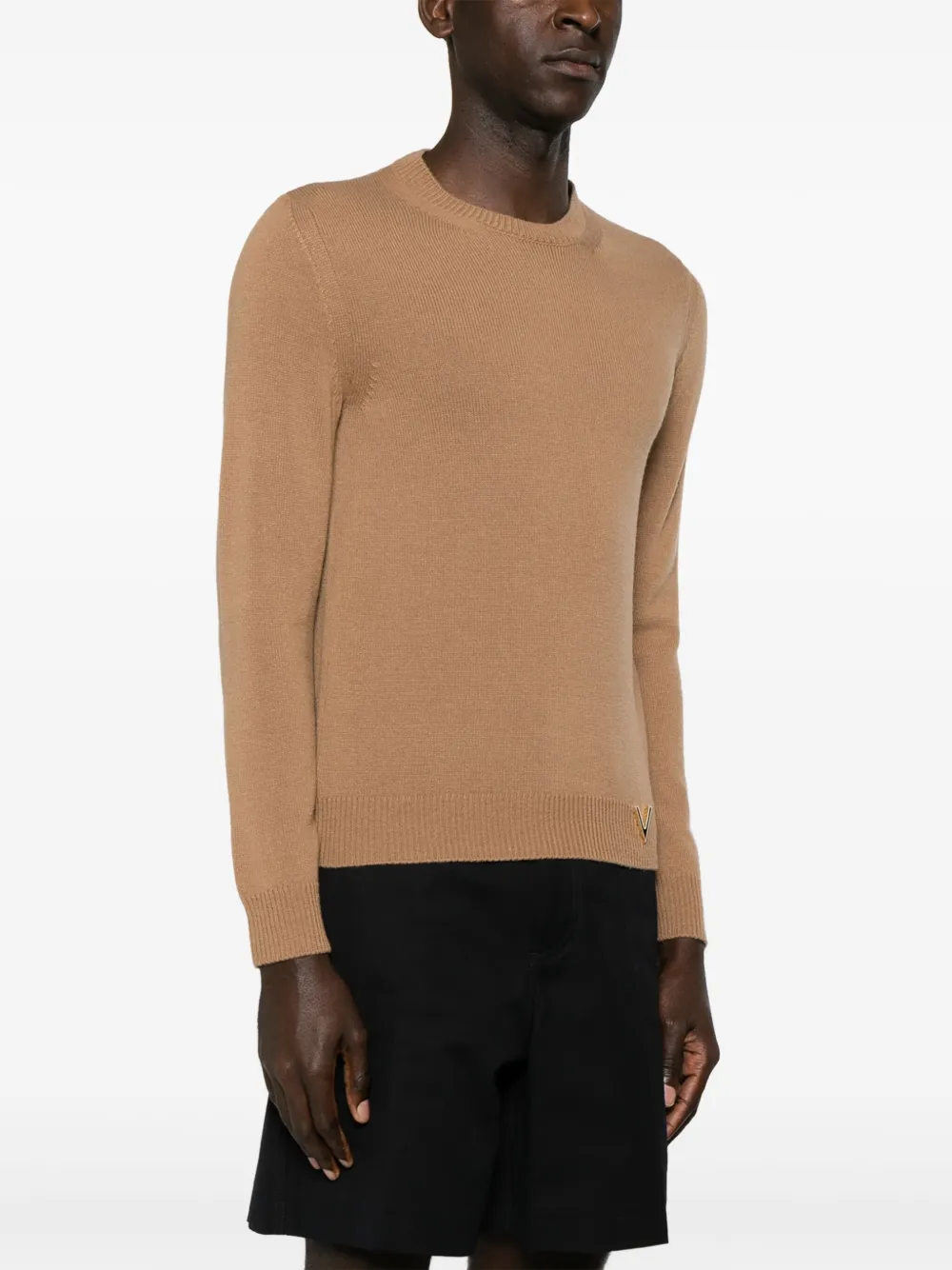 Shop Valentino Vlogo Virgin Wool Jumper In Brown