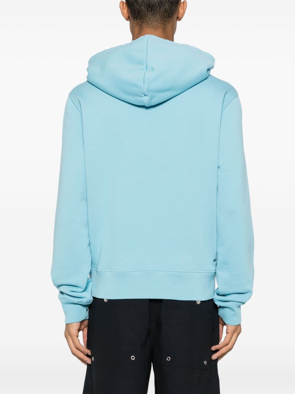 Shop Amiri Logo-embroidered Cotton Hoodie In Blue