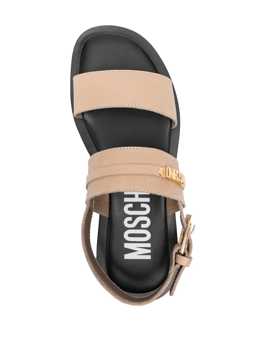 Shop Moschino Logo-lettering Leather Sandals In Neutrals