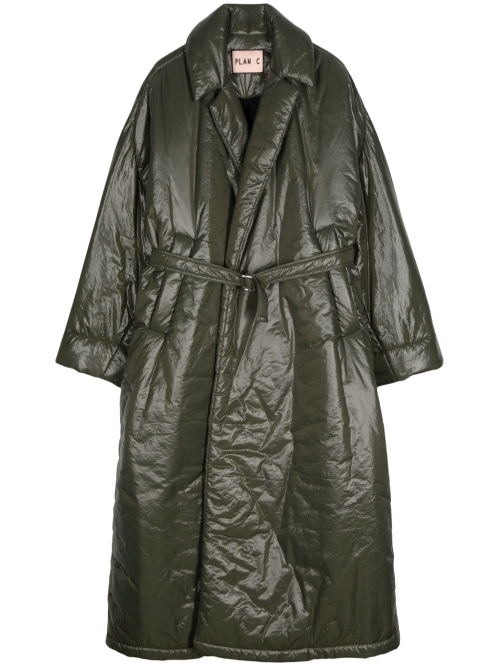 padded-design belted raincoat