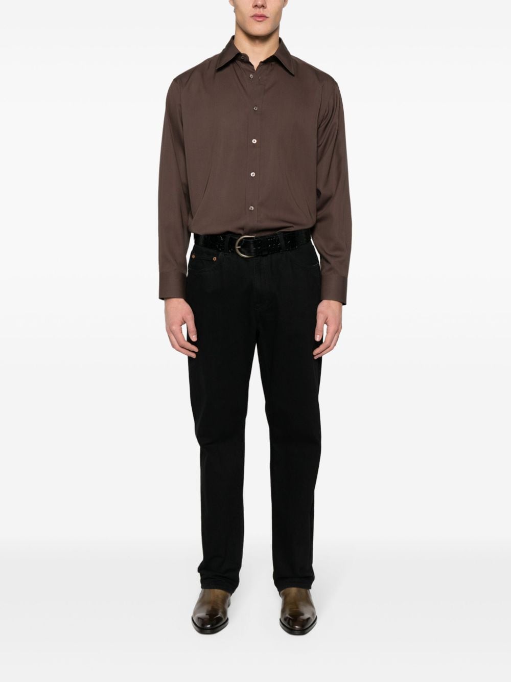 Shop Tom Ford Pointed-collar Silk Shirt In Brown