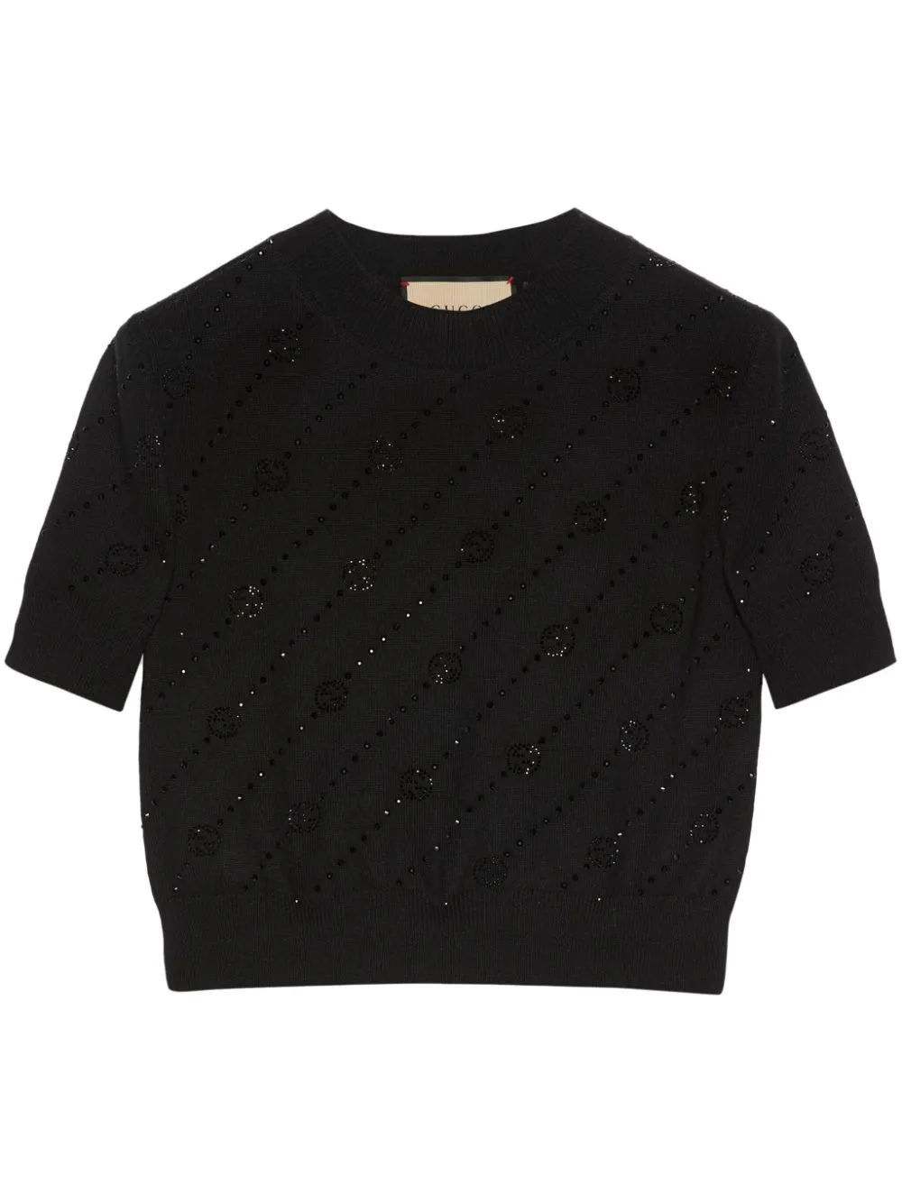 Gucci Crystal-embellished Cashmere Cropped Top In Black