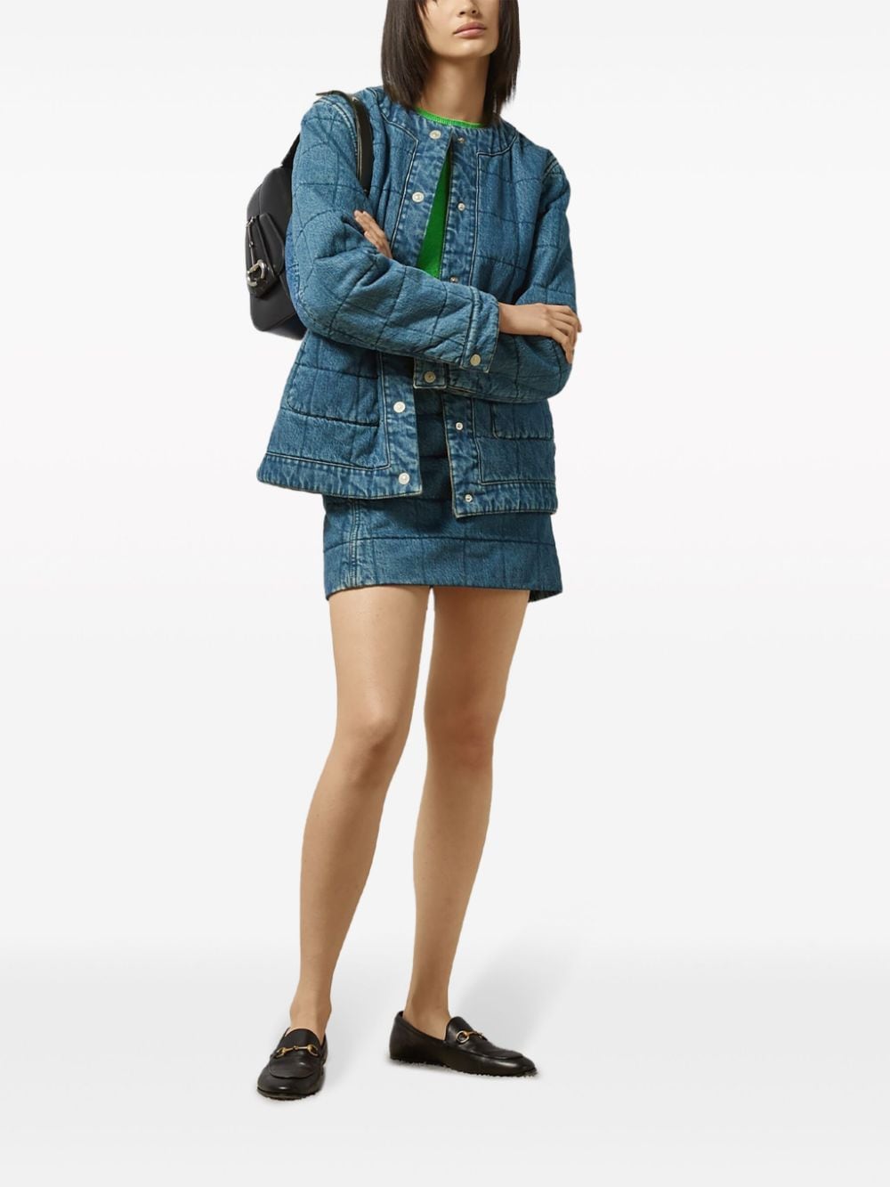 Shop Gucci Quilted Denim Miniskirt In Blue