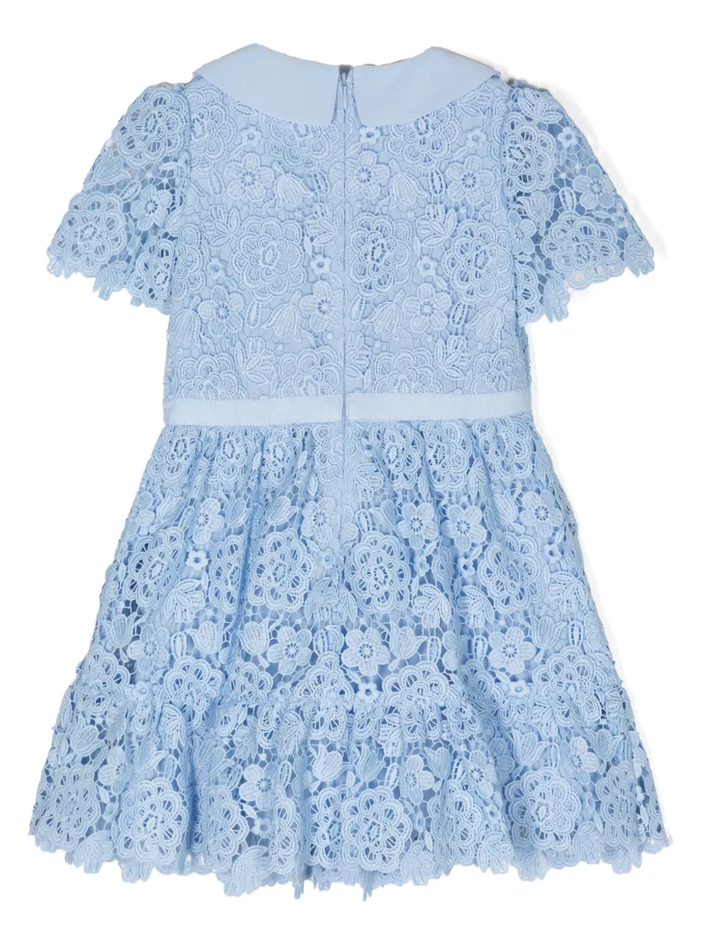 Shop Self-portrait Short-sleeve Lace Dress In Blue