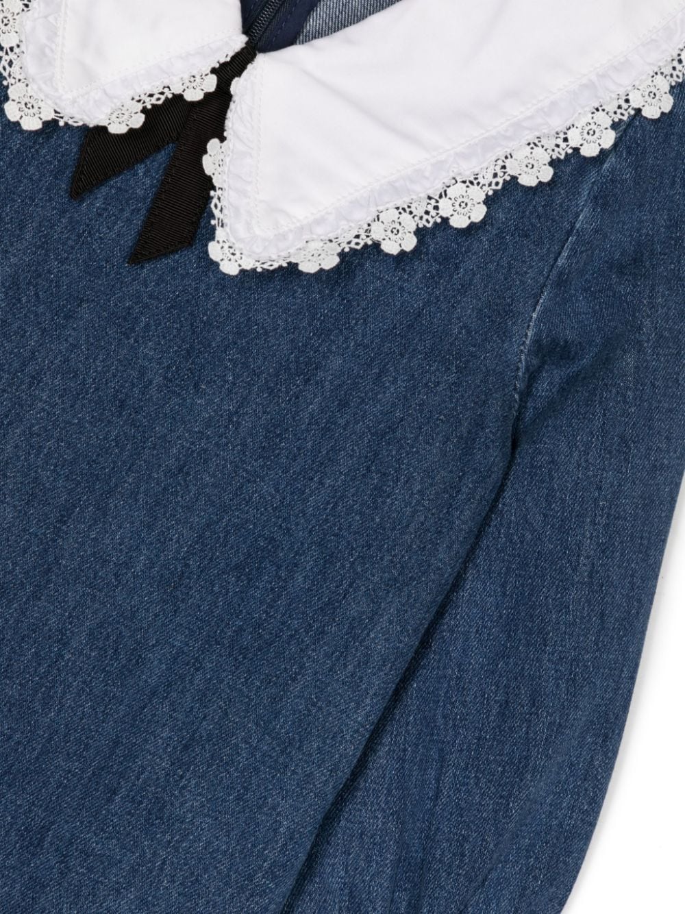 Shop Self-portrait Lace-collar Denim Dress In 蓝色