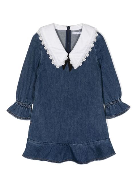 lace-collar denim dress