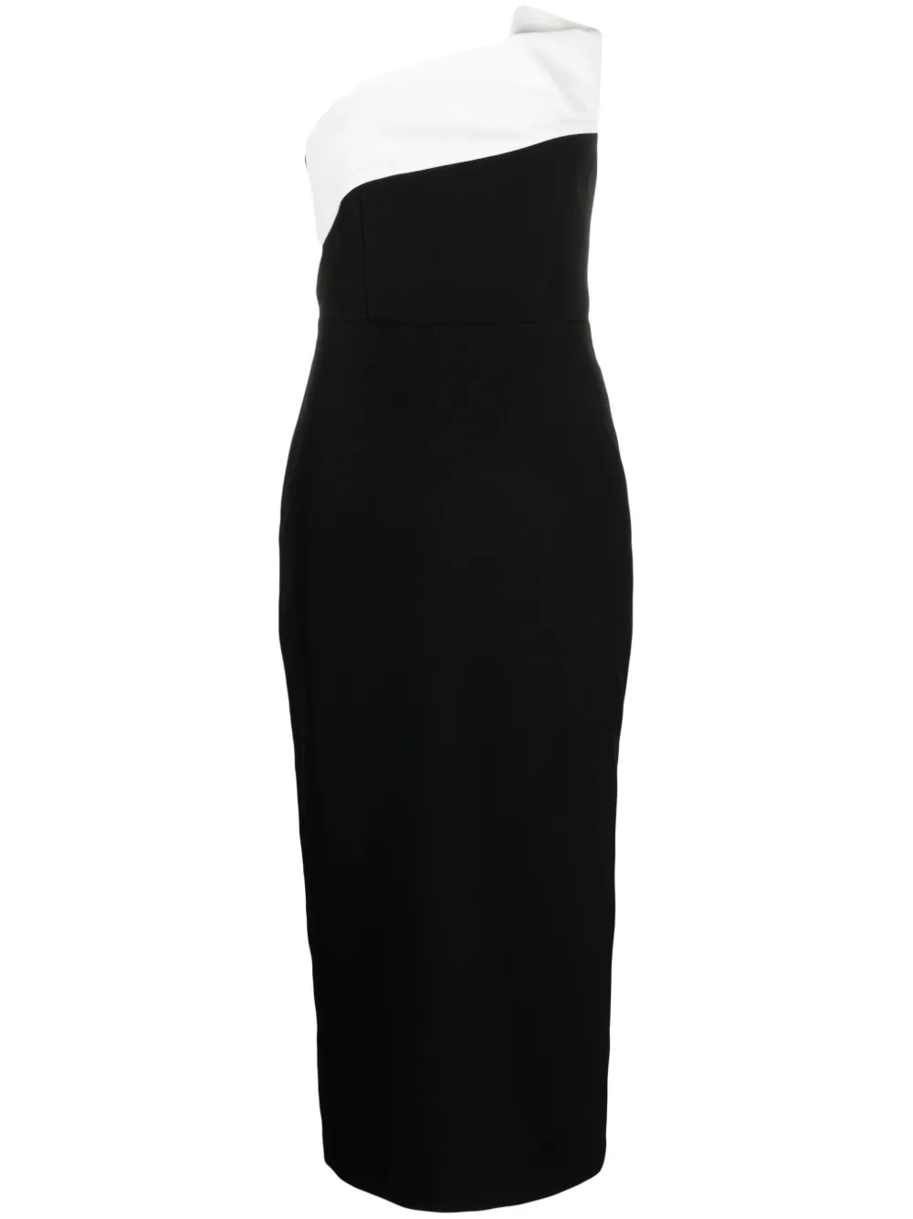 Shop Roland Mouret Asymmetric Strapless Midi Dress In Black