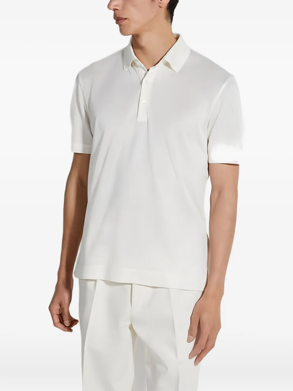 Zegna Cotton Polo Shirt With Intarsia Knitted Stripe In White