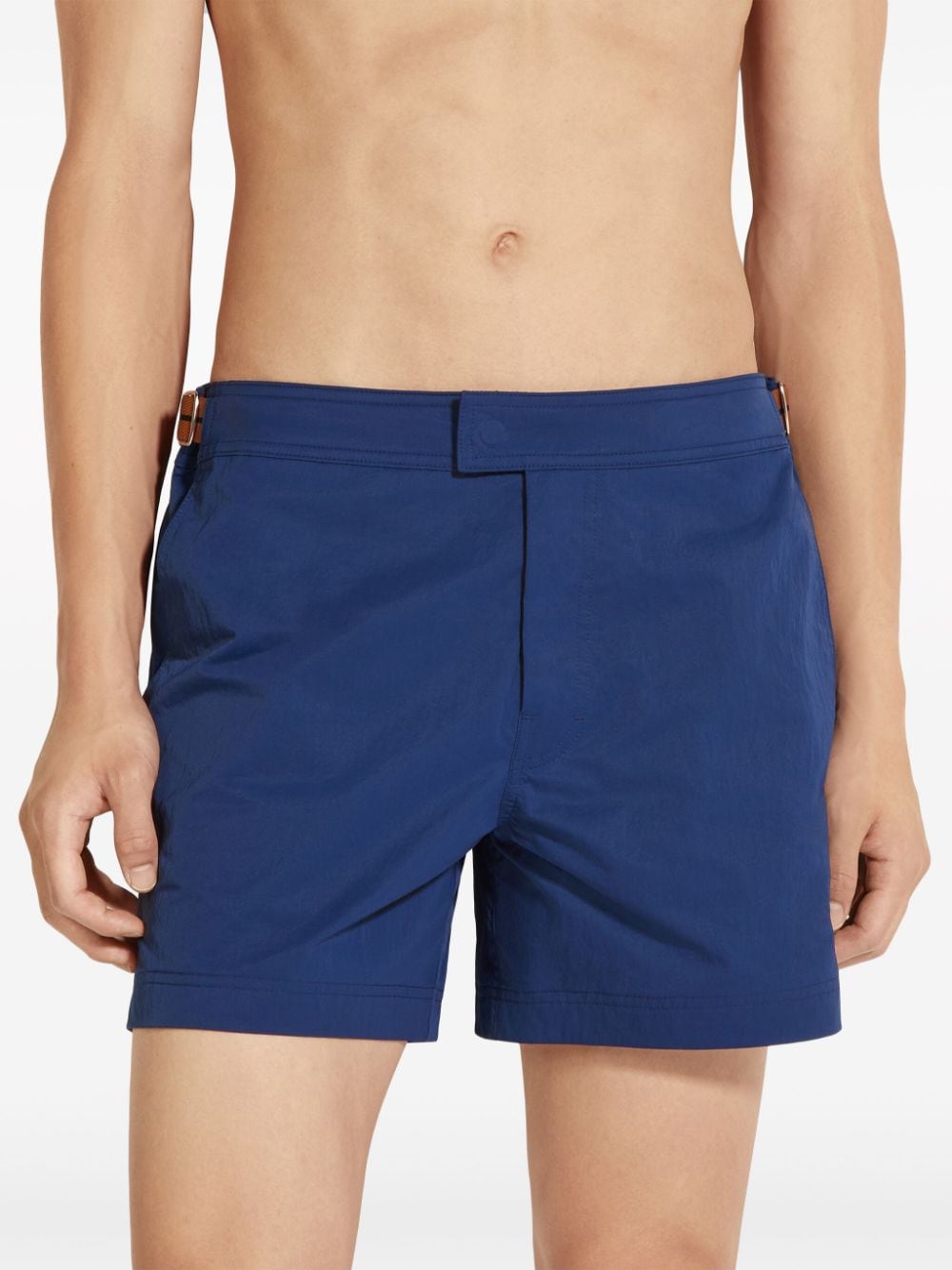 Shop Zegna 232 Road Brand Mark Swim Shorts In Blue