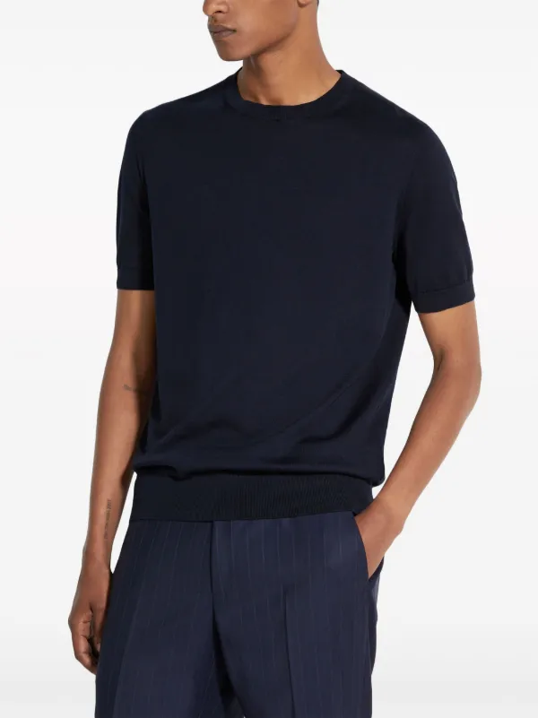 Zegna fine-knit Cotton T-shirt | Blue | FARFETCH JO
