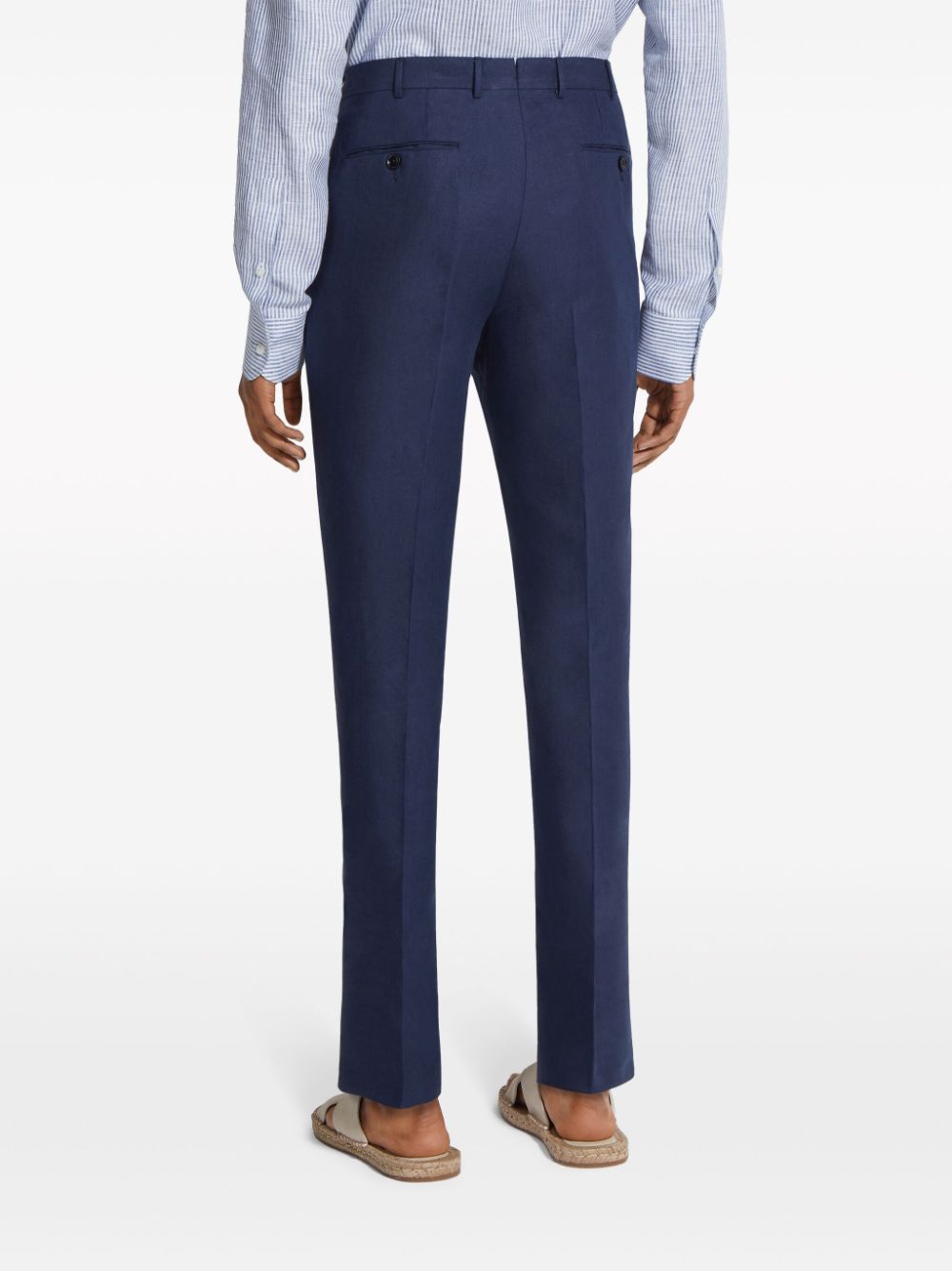Shop Zegna Oasi Tapered-leg Linen Trousers In Blue