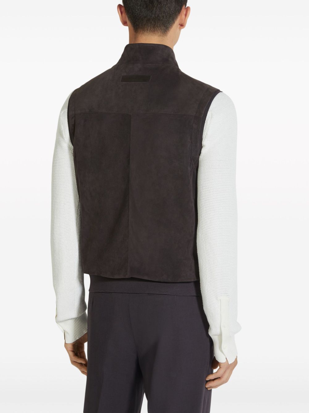 Shop Zegna Suede Zip-front Vest In Brown