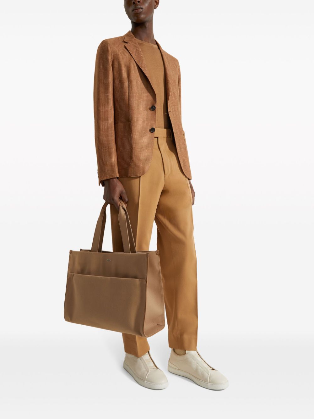 Shop Zegna Checked Single-breasted Blazer In Brown