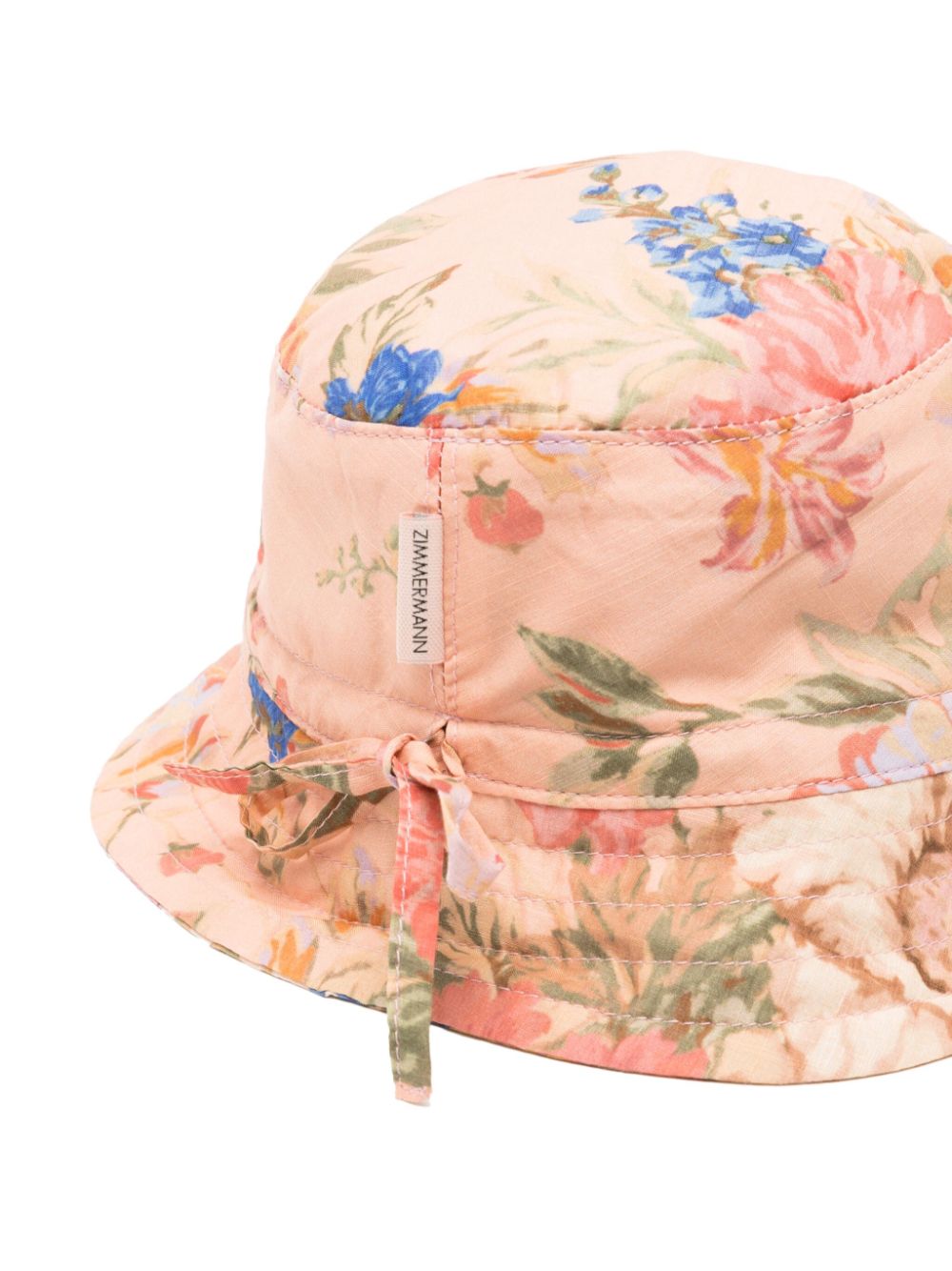Shop Zimmermann Floral-print Drawstring Bucket Hat In Pink