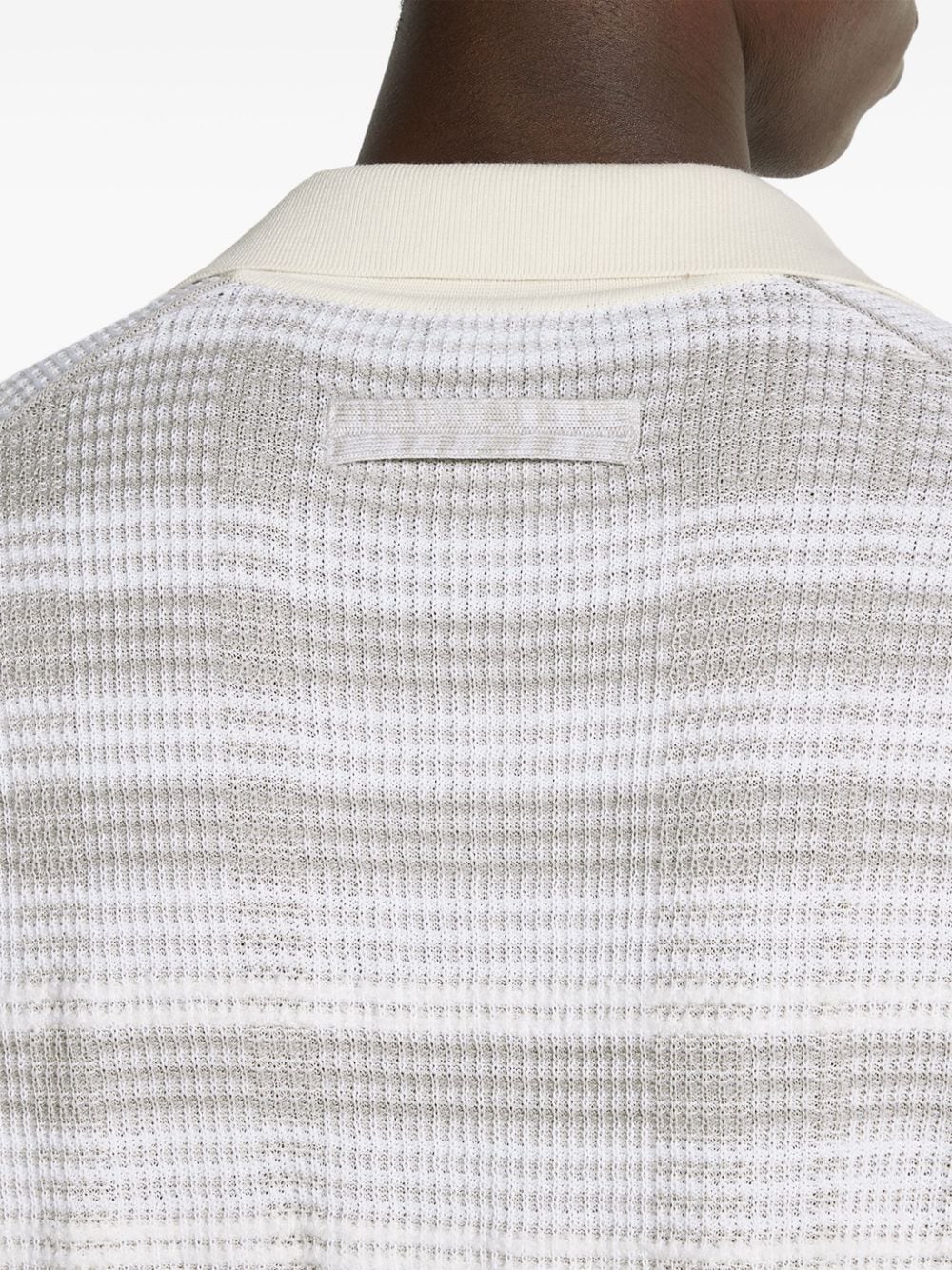 Shop Zegna Stripe-pattern Cotton-blend Polo Shirt In White