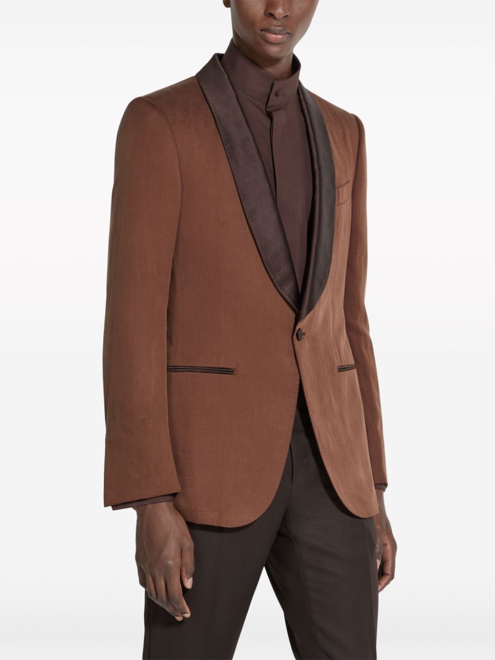 Shop Zegna Silk-blend Blazer In Brown
