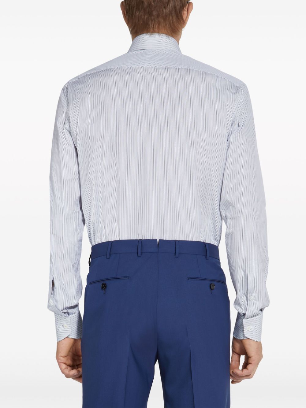 Shop Zegna Micro-stripe Centoventimila-cotton Shirt In Blue