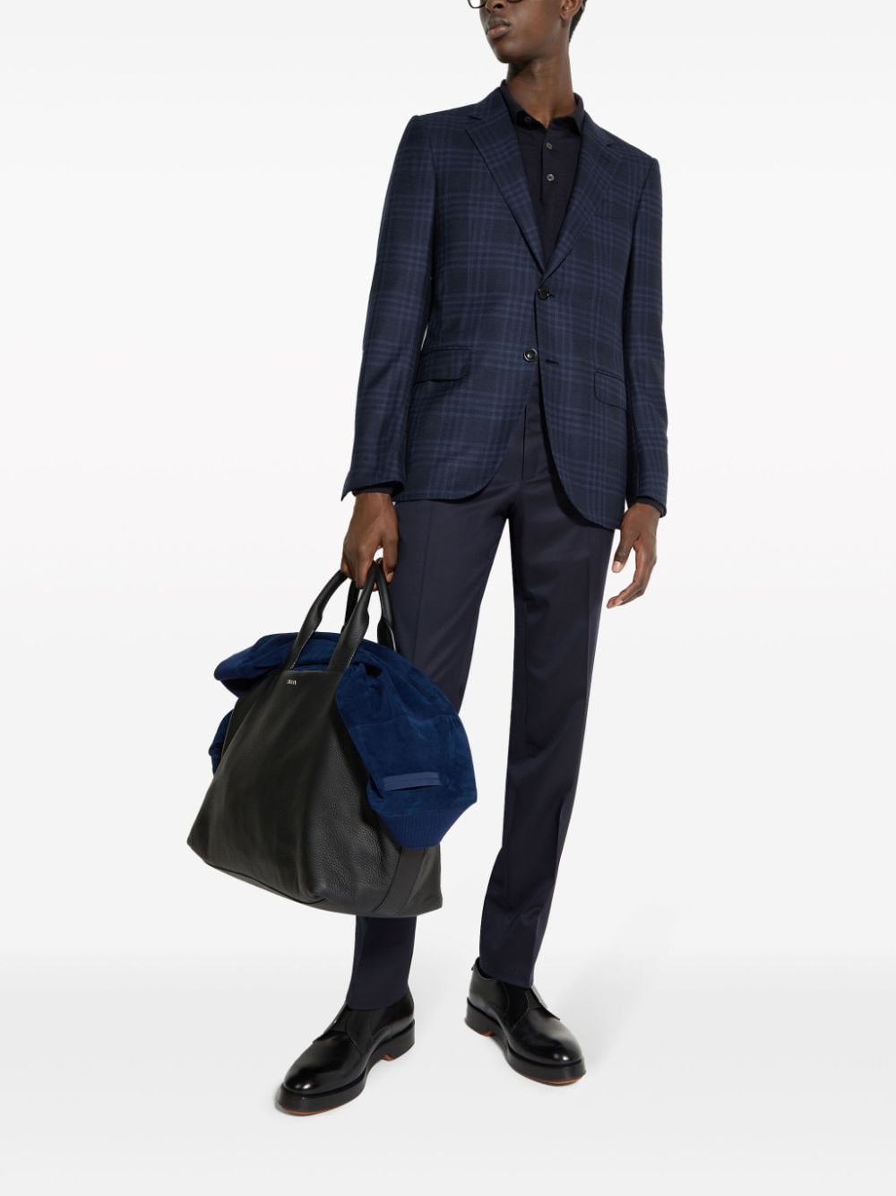 Shop Zegna Checked Single-breasted Blazer In Blue