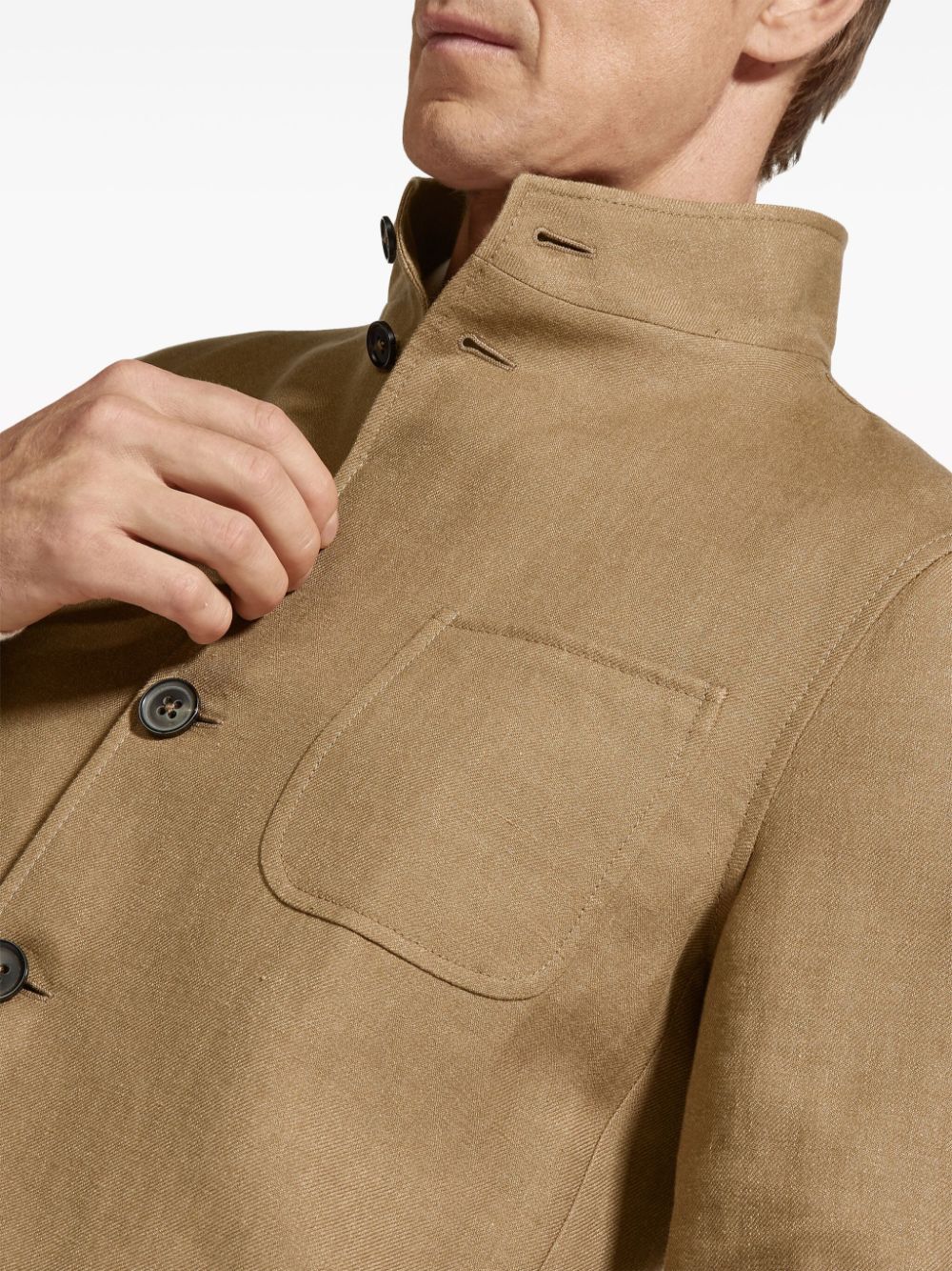 Shop Zegna Tailored Linen-wool Chore Jacket In Brown