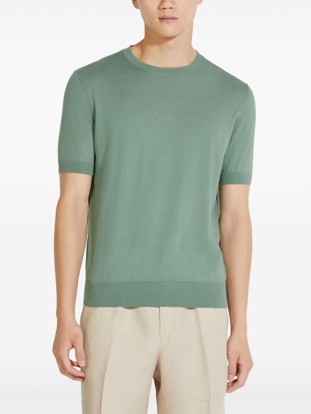 Shop Zegna Fine-knit Cotton T-shirt In 绿色