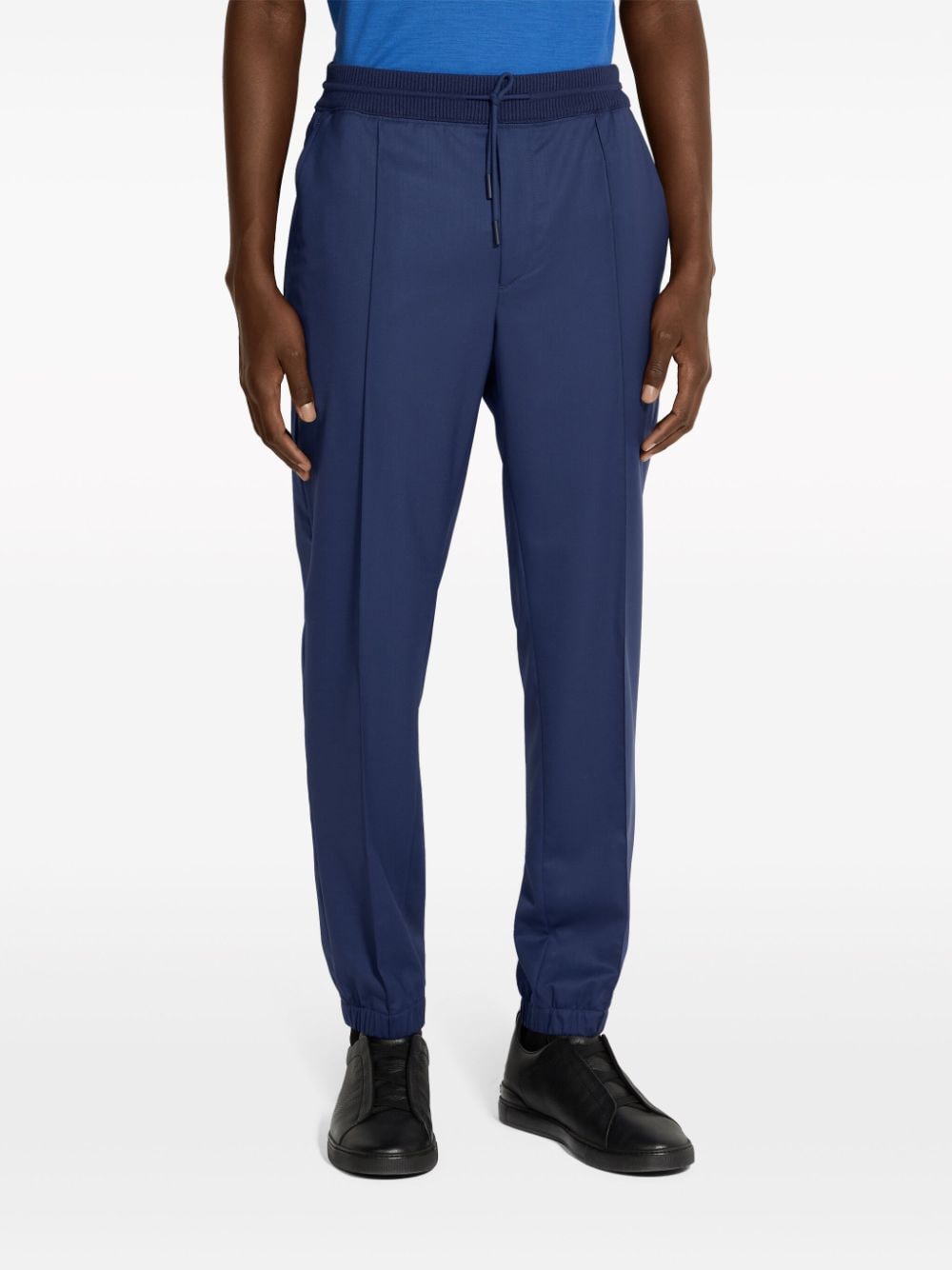 Shop Zegna High Performance Wool Joggers In Blue