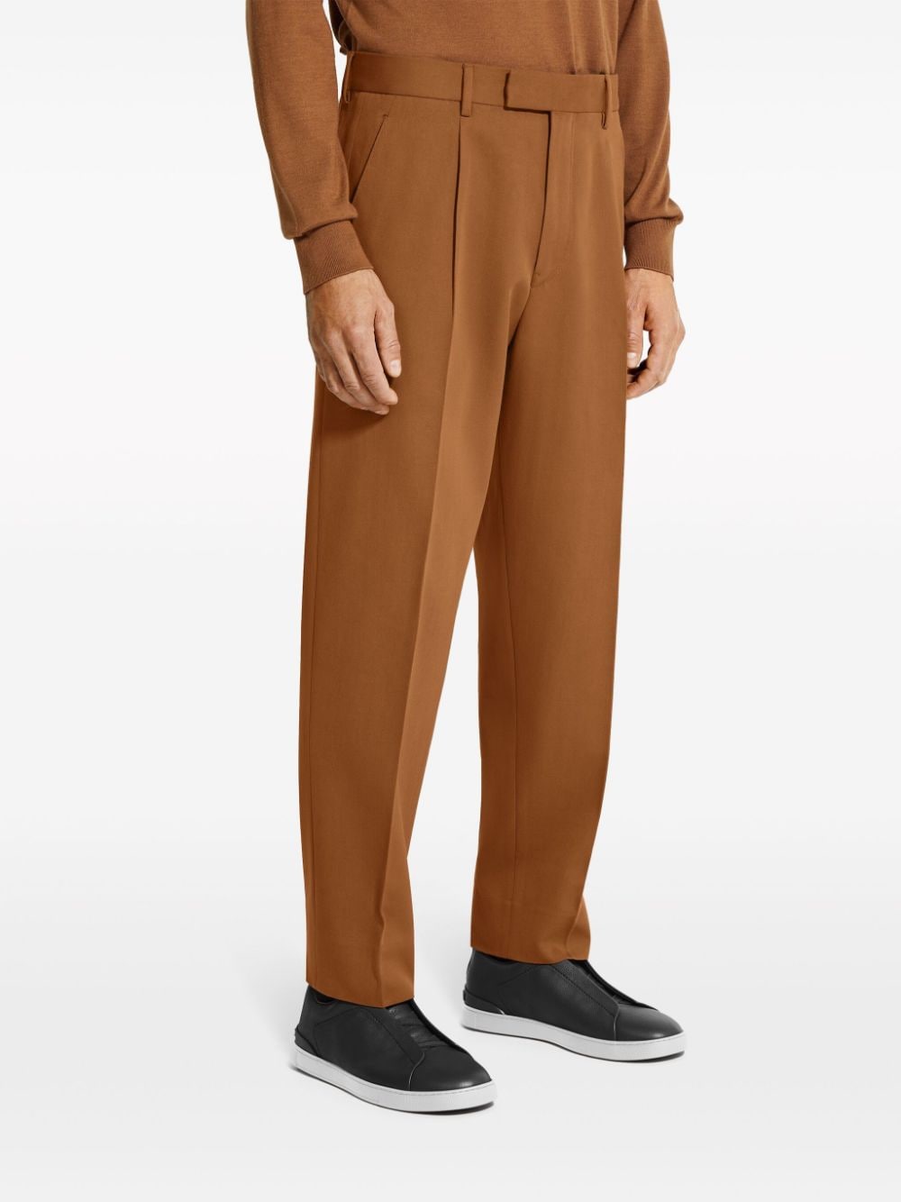 Shop Zegna Pressed-crease Straight-leg Trousers In Brown
