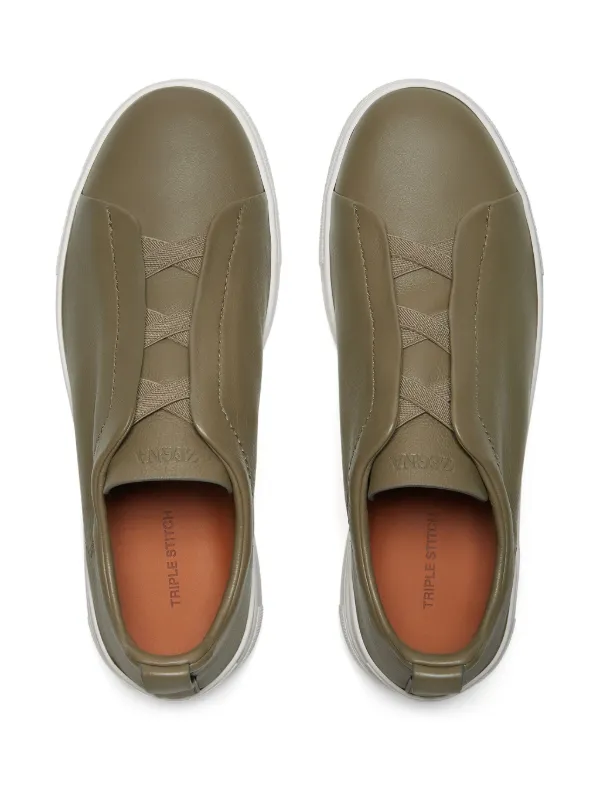 Zegna Triple Stitch Leather Sneakers | Green | FARFETCH