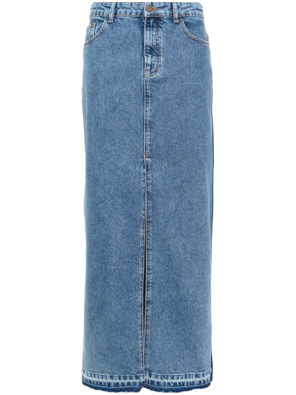Philosophy Di Lorenzo Serafini Denim Maxi Skirt With Belt Loops And Front Slit In Blue