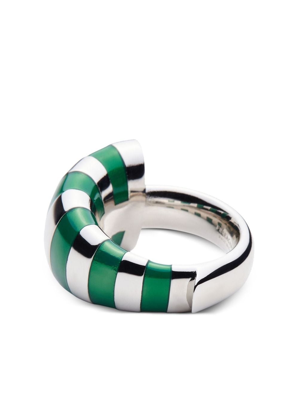 Shop Ferragamo Asymmetric Enamel-striped Ring In Silver