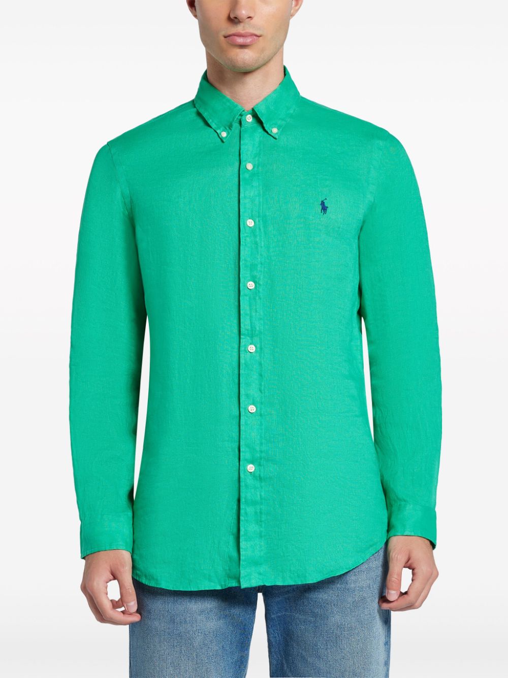 Shop Polo Ralph Lauren Polo Pony Linen Shirt In Green