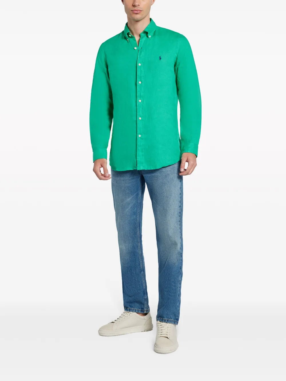 Shop Polo Ralph Lauren Polo Pony Linen Shirt In Green