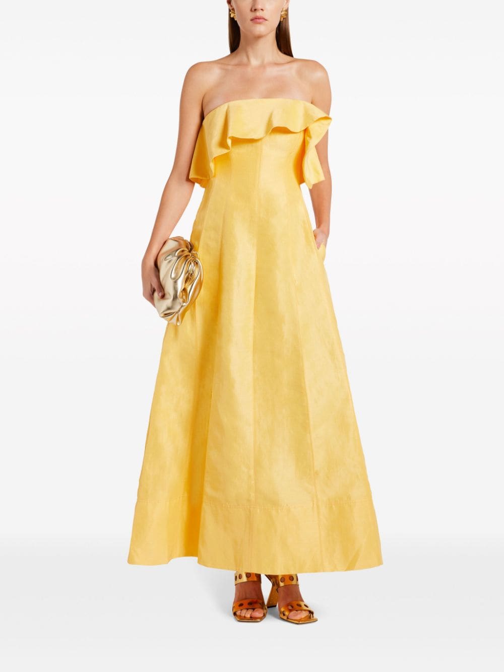 Shop Aje Off-shoulder Strapless Gown In Yellow