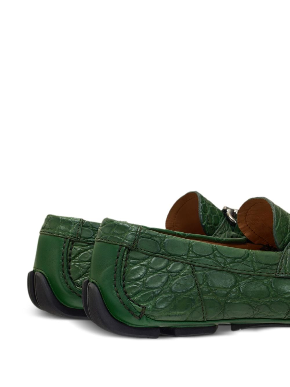 Shop Ferragamo Gancini-plaque Leather Loafers In Green