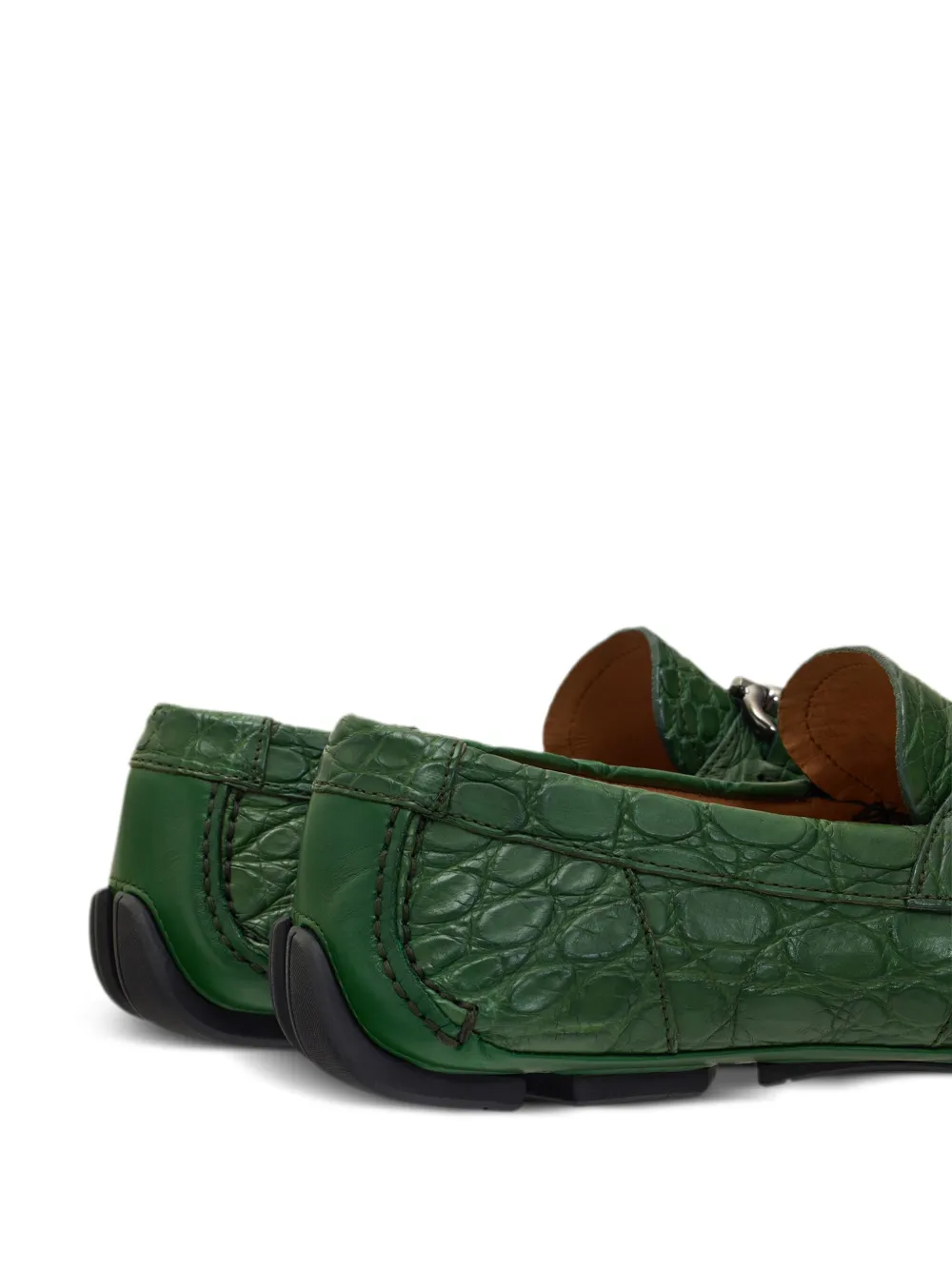Ferragamo Gancini-plaque Leather Loafers In Green