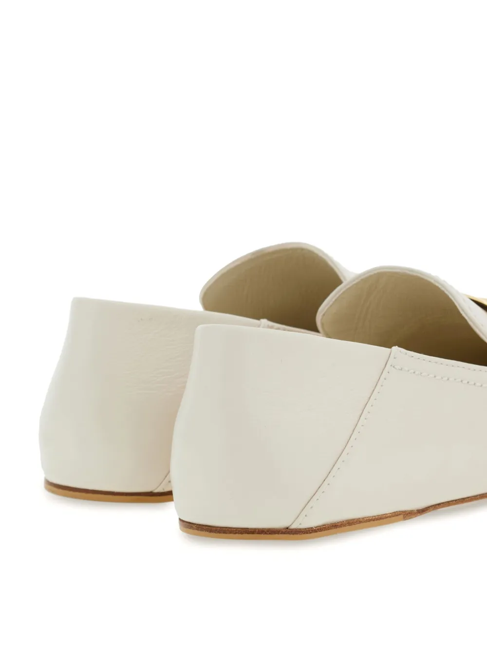 Ferragamo Ivory Leather Loafers With Gold-tone Hardware In White
